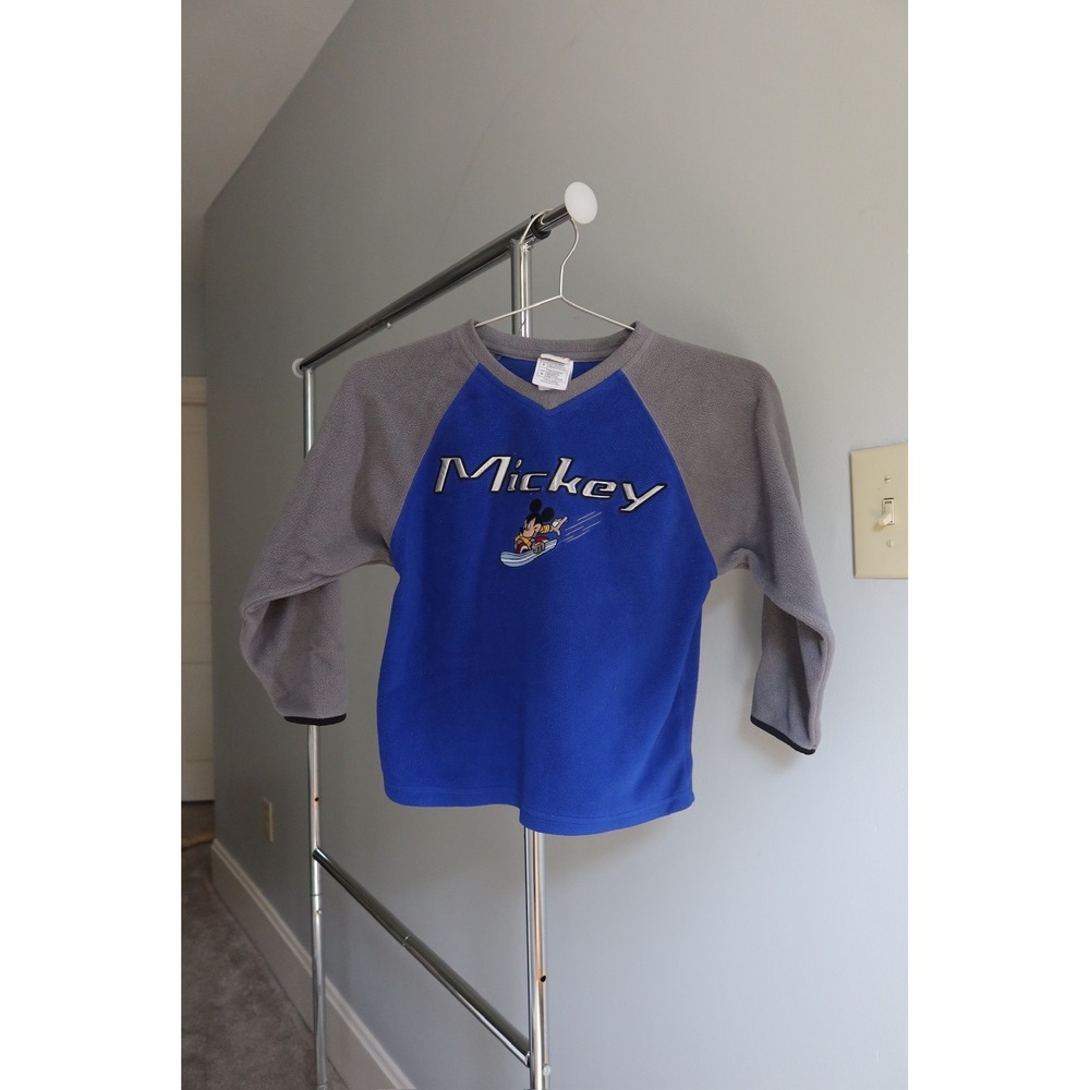 Disney Mickey Mouse Kids Blue Gray Fleece Pullover Long‎ Sleeve Shirt Y2K